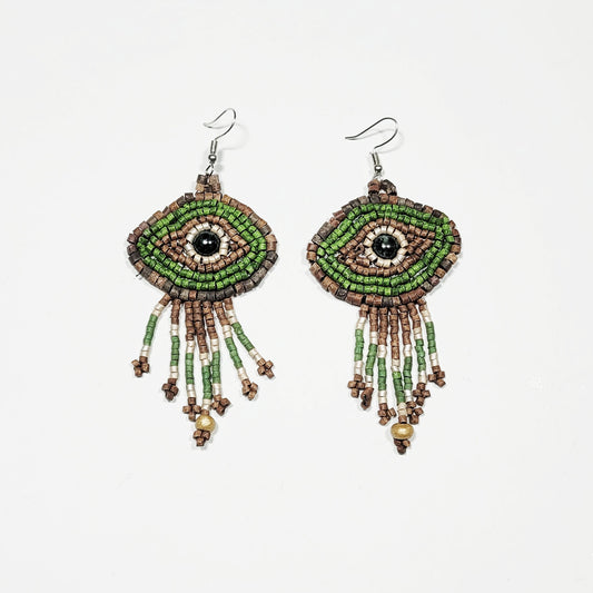 Mayan Eye Earrings - Brown/Green