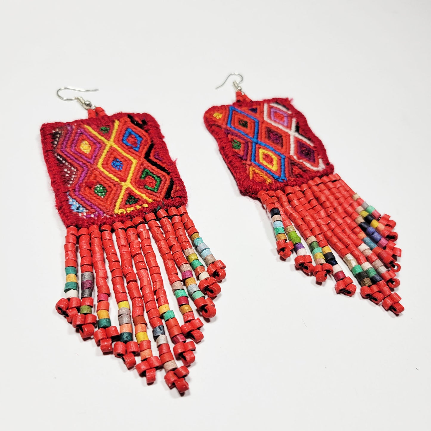 Mayan Square Earrings - Red