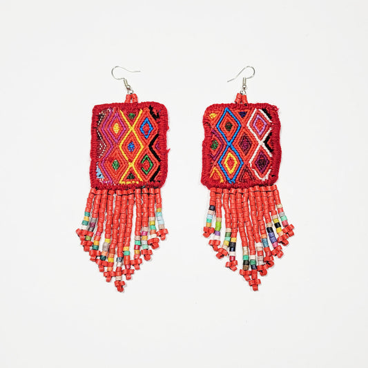 Mayan Square Earrings - Red