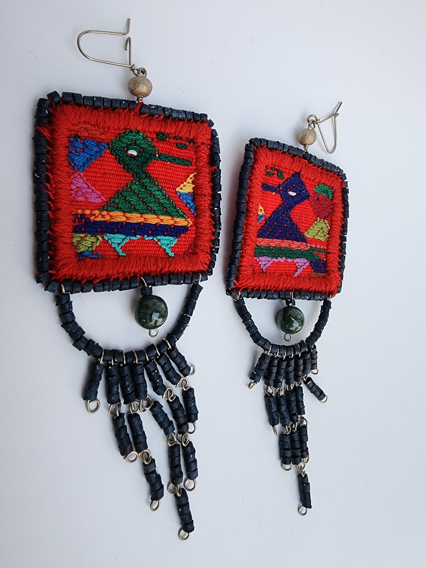 Earrings - Embroider red