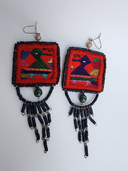 Earrings - Embroider red