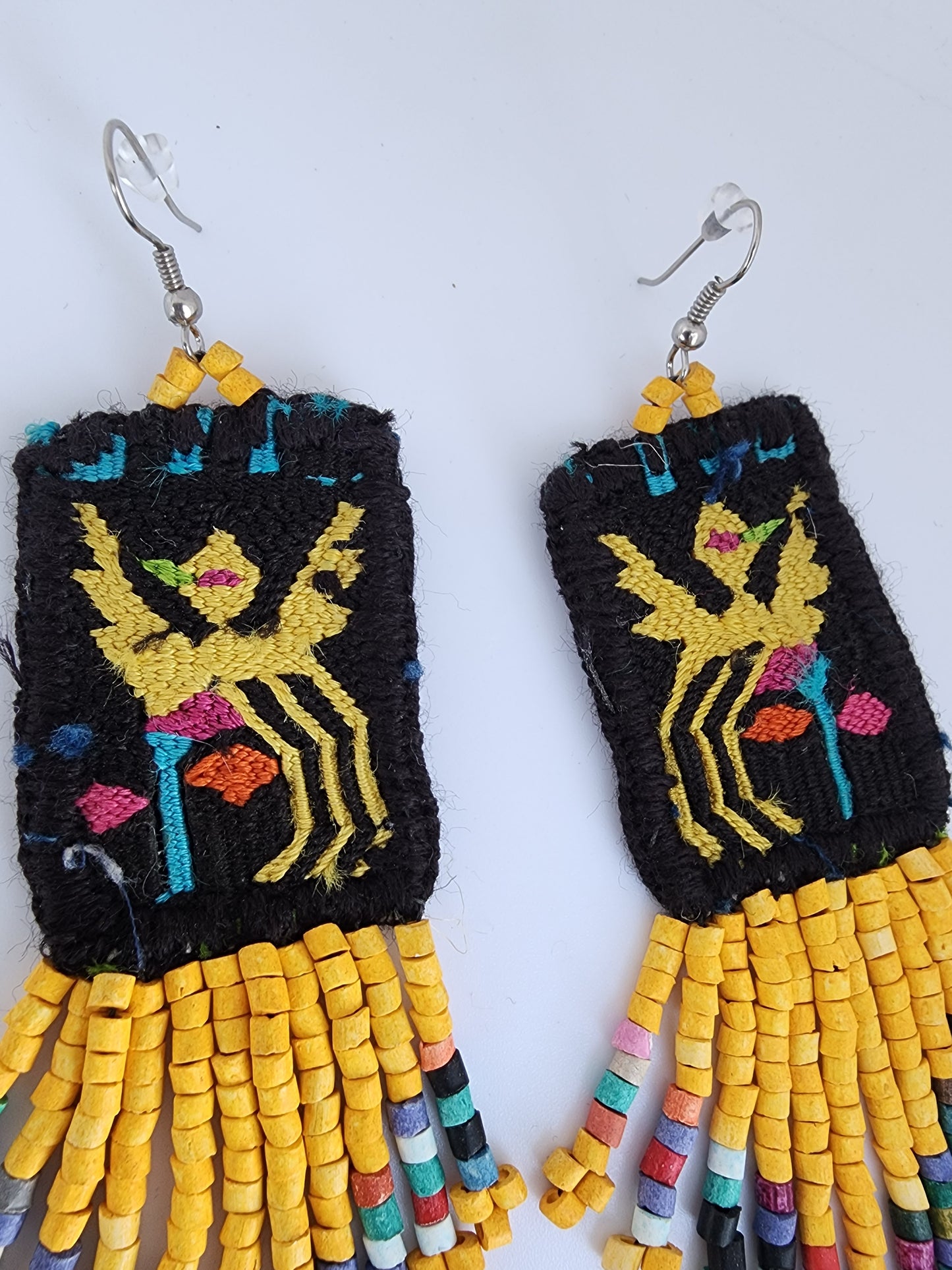 Mayan earrings - yellow bird