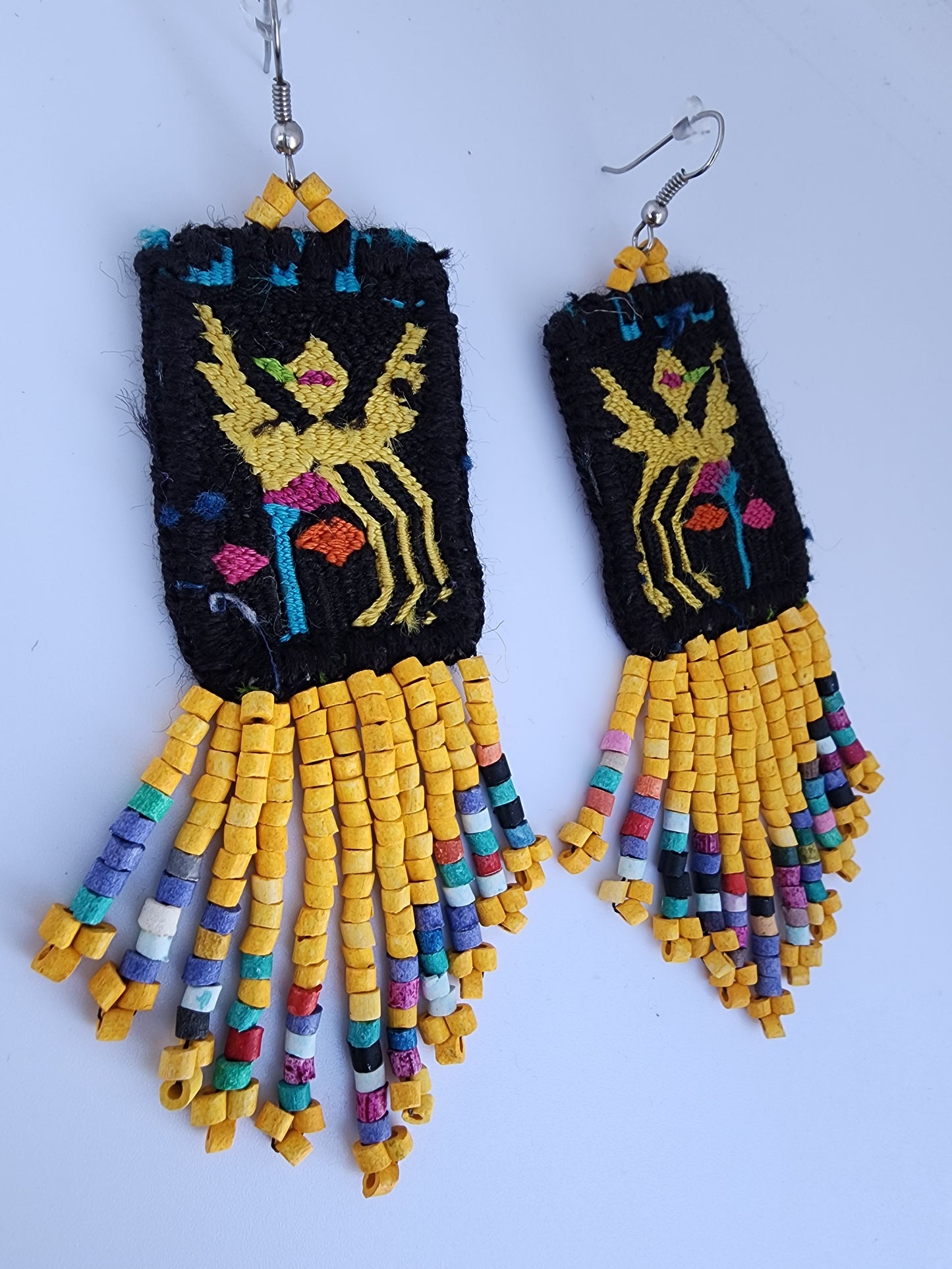 Mayan earrings - yellow bird