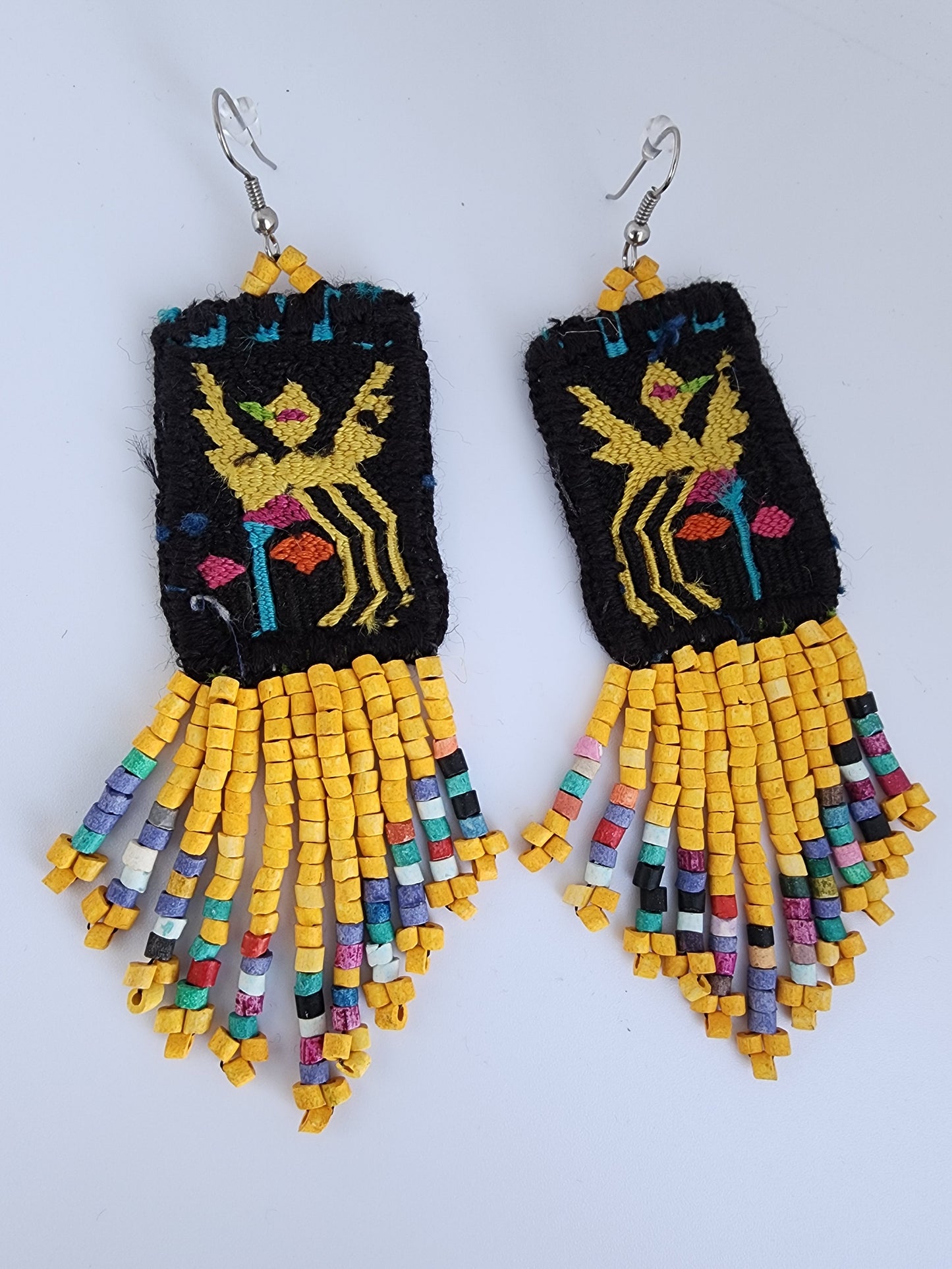 Mayan earrings - yellow bird